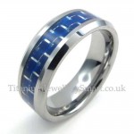 Mens Tungsten Blue Carbon Ring