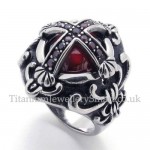 Cross Titanium Ring with Red Zircon