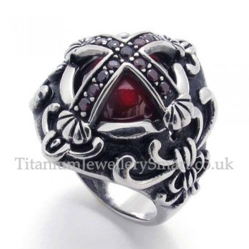 Cross Titanium Ring with Red Zircon