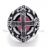 Cross Titanium Ring with Red Zircon