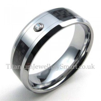 Mens Diamond Tungsten Black Fiber Rings