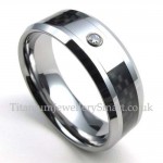 Mens Diamond Tungsten Black Fiber Rings