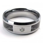 Mens Diamond Tungsten Black Fiber Rings