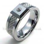 Mens Diamond Tungsten White Fiber Rings