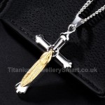 Titanium Feather-shaped Cross Mens Retro Pendant