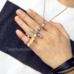 Titanium Feather-shaped Cross Mens Retro Pendant