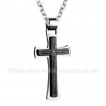Titanium Black Two Layer Mens Cross Pendant