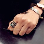 Titanium Mens Retro Feather-shaped Ring with Turquoise