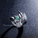 Titanium Mens Retro Feather-shaped Ring with Turquoise