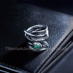 Titanium Mens Retro Feather-shaped Ring with Turquoise