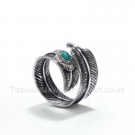 Titanium Mens Retro Feather-shaped Ring with Turquoise