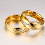Titanium (One Pair) Mens Golden Ring with Rhinestones