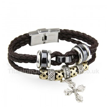 Leather Mens Retro Cross Bracelet