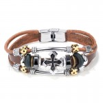 Leather Mens Retro Cross Bracelet