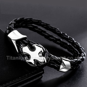 Titanium,Leather Cross Weave Unisex Bracelet