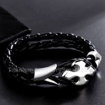 Titanium,Leather Cross Weave Unisex Bracelet