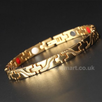 Titanium Retro Mens Cross Golden Bracelet