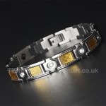 Titanium Cross Mens Bracelet Rhinestones