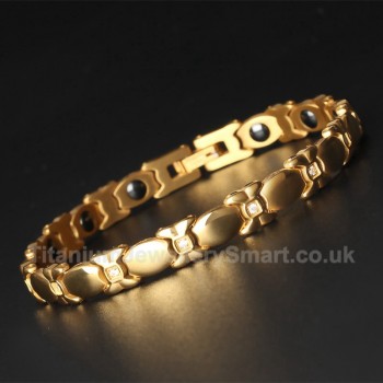 Titanium Womens Golden Bracelet with Rhinestones