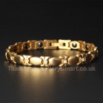 Titanium Womens Golden Bracelet with Rhinestones