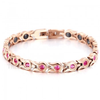 Titanium Womens Rose Gold Bracelet with Rhinestones