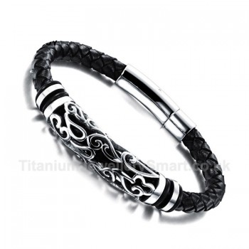 Titanium,Leather Mens Black Retro Bracelet