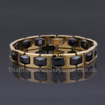 Titanium,Ceramic Golden Mens Black Bracelet
