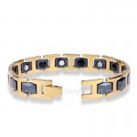 Titanium,Ceramic Golden Mens Black Bracelet