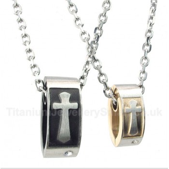 Titanium Cross Couple's Pendant with Free Chain (One Pair)