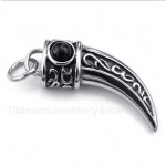 Titanium Casted Horns Black Zircon Pendant with Free Chain