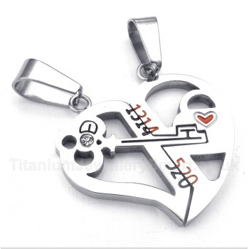 Titanium Heart Shaped Lock Couple's Pendant with Free Chain (One Pair)