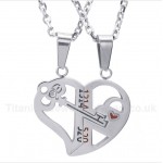 Titanium Heart Shaped Lock Couple's Pendant with Free Chain (One Pair)