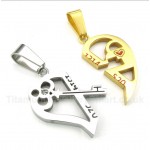 Titanium Heart Shaped Lock Couple's Pendant with Free Chain (One Pair)