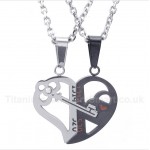 Titanium Heart Shaped Lock Couple's Pendant with Free Chain (One Pair)