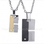 Titanium LOVE Rectangle Couple's Pendant with Free Chain (One Pair)