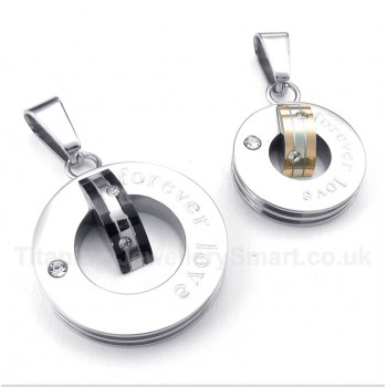 Titanium Diamond Forever Love Round Couple's Pendant with Free Chain (One Pair)