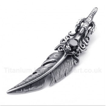 Titanium Black Feather Pendant with Free Chain