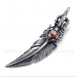 Titanium Red Crystal Feather Pendant with Free Chain