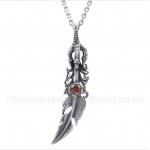 Titanium Red Crystal Feather Pendant with Free Chain
