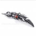 Titanium Red Crystal Feather Pendant with Free Chain