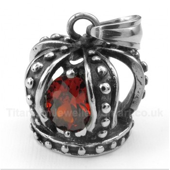 Titanium Red Crystal Crown Pendant with Free Chain