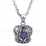 Titanium Purple Crystal Crown Pendant with Free Chain