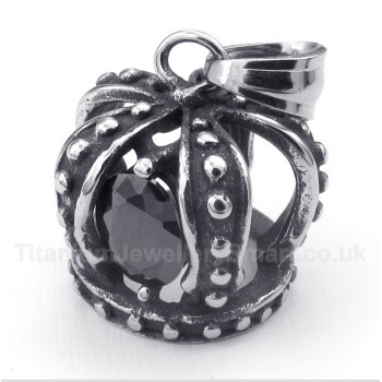 Titanium Black Crystal Crown Pendant with Free Chain