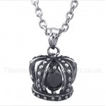 Titanium Black Crystal Crown Pendant with Free Chain