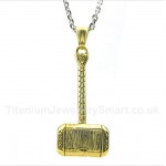 Titanium Gold Thor's Hammer Pendant with Free Chain