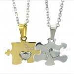 Titanium Gold Puzzle Couple's Pendant with Free Chain (One Pair)