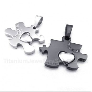 Titanium Black Puzzle Couple's Pendant with Free Chain (One Pair)