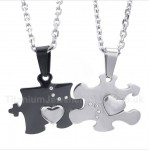 Titanium Black Puzzle Couple's Pendant with Free Chain (One Pair)