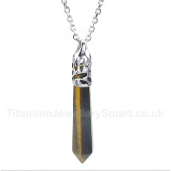 Tiger's-Eye Gemstones Hexagon Prism Pendant with Free Chain