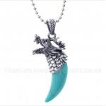 Titanium Turquoise Wolf Head Horns Pendant with Free Chain
